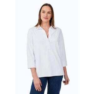 Foxcroft Sophia Solid Jersey Popover Shirt with Collar White Woman's Size 3X